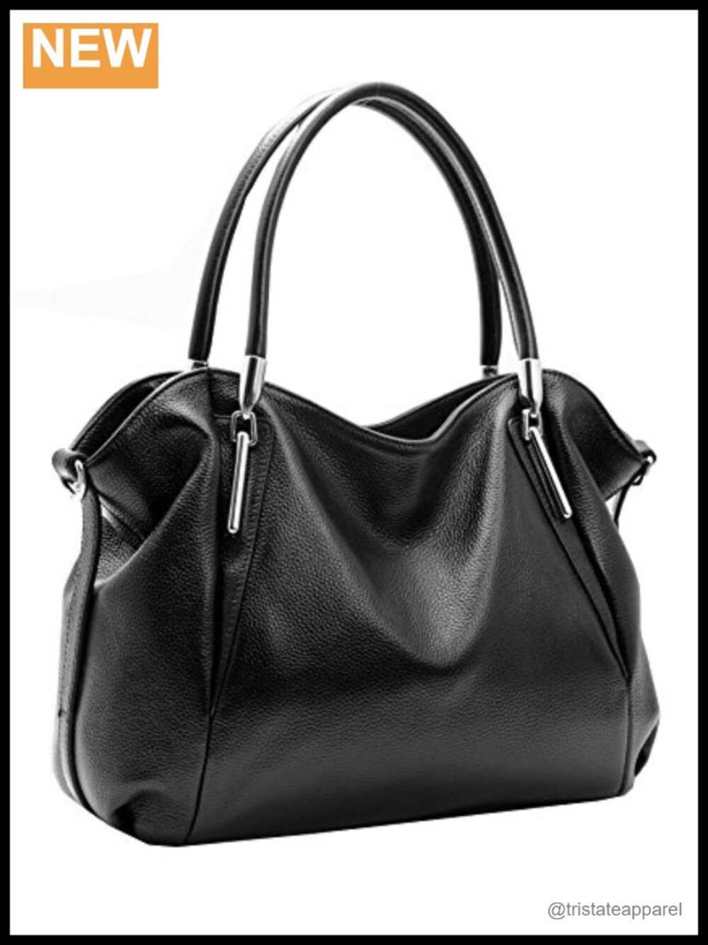 Genuine Cowhide Leather Satchel Handbag, Shoulder Tote with Detachable Strap